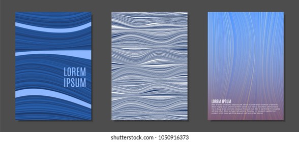 Abstract Backgrounds with Colorful Wavy Lines in Hipster Style.Trendy Covers Design for Catalog, Folder, Brochure, Poster, Magazine, Banner, Book. Covers Templates Set with Wavy Stripes Lines and Text