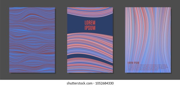 Abstract Backgrounds with Colorful Wavy Lines in Hipster Style.Trendy Covers Design for Catalog, Folder, Brochure, Poster, Magazine, Banner, Book. Covers Templates Set with Wavy Stripes Lines and Text
