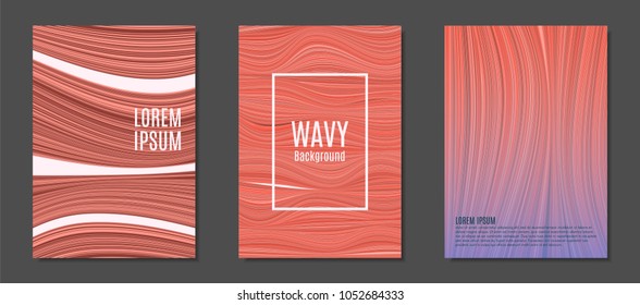 Abstract Backgrounds with Colorful Wavy Lines in Hipster Style.Trendy Covers Design for Catalog, Folder, Brochure, Poster, Magazine, Banner, Book. Covers Templates Set with Wavy Stripes Lines and Text