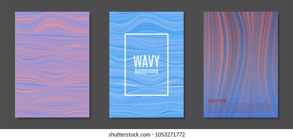 Abstract Backgrounds with Colorful Wavy Lines in Hipster Style.Trendy Covers Design for Catalog, Folder, Brochure, Poster, Magazine, Banner, Book. Covers Templates Set with Wavy Stripes Lines and Text