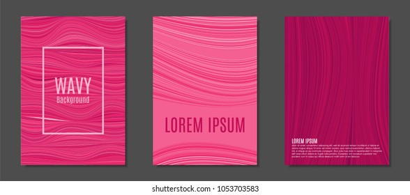 Abstract Backgrounds with Colorful Wavy Lines in Modern Style. Trendy Covers Design for Catalog, Folder, Brochure, Poster, Magazine, Banner, Book. Covers Templates Set with Wavy Stripes Lines and Text