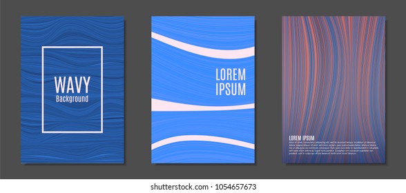 Abstract Backgrounds with Colorful Wavy Lines in Hipster Style.Trendy Covers Design for Catalog, Folder, Brochure, Poster, Magazine, Banner, Book. Covers Templates Set with Wavy Stripes Lines and Text