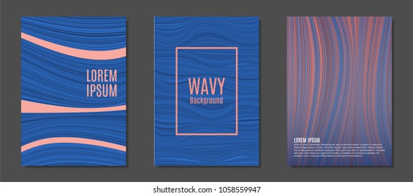 Abstract Backgrounds with Colorful Wavy Lines in Hipster Style.Trendy Covers Design for Catalog, Folder, Brochure, Poster, Magazine, Banner, Book. Covers Templates Set with Wavy Stripes Lines and Text