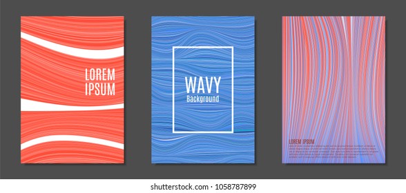 Abstract Backgrounds with Colorful Wavy Lines in Hipster Style.Trendy Covers Design for Catalog, Folder, Brochure, Poster, Magazine, Banner, Book. Covers Templates Set with Wavy Stripes Lines and Text