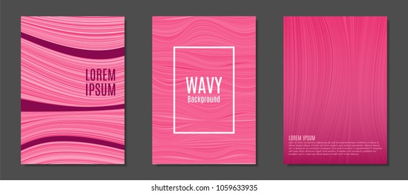 Abstract Backgrounds with Colorful Wavy Lines in Modern Style. Trendy Covers Design for Catalog, Folder, Brochure, Poster, Magazine, Banner, Book. Covers Templates Set with Wavy Stripes Lines and Text
