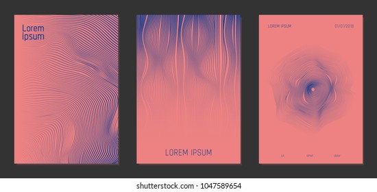 Abstract Backgrounds. Cover Design Templates Set with Wavy Lines in Modern Style. Gradient Texture with Curves Stripes and Text. Trendy Covers for Brochure, Magazine, Presentation, Musical Posters.
