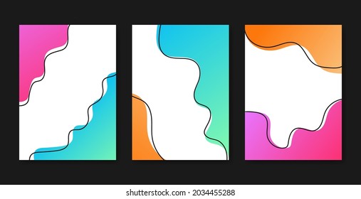 Abstract backgrounds or covers set with various dynamic shapes and black outline. Vector EPS10