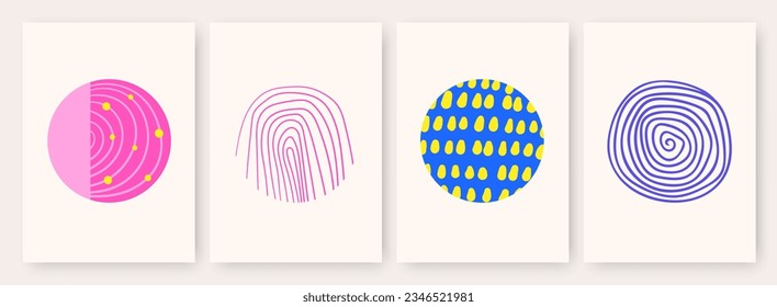 Antecedentes abstractos con círculos creativos. Tarjeta de estilo minimalista dibujada a mano Doodle, postal, decoración de pared, volante, folleto, portada, banner de estilo moderno lindo