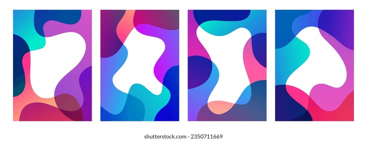 Abstract backgrounds with curved shapes Bright fluid colors. Vibrant gradient waves for creative graphic design. White background. Vector illustration.