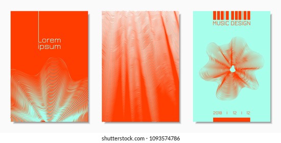 Abstract Backgrounds with Distorted Flow Lines and Text. Cover Design Templates Set with Wavy Stripes in Modern Style. Movement. Trendy Covers for Brochure, Magazine, Presentation, Music Poster, Book.