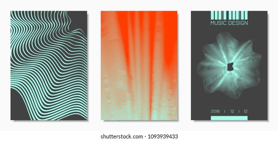 Abstract Backgrounds with Distorted Flow Lines and Text. Cover Design Templates Set with Wavy Stripes in Modern Style. Movement. Trendy Covers for Brochure, Magazine, Presentation, Music Poster, Book.