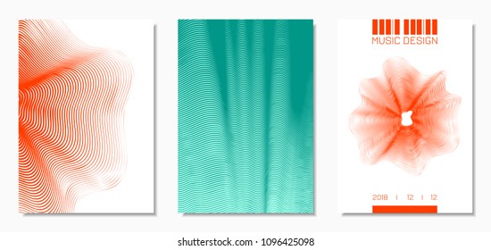Abstract Backgrounds with Distorted Flow Lines and Text. Cover Design Templates Set with Wavy Stripes in Modern Style. Movement. Trendy Covers for Brochure, Magazine, Presentation, Music Poster, Book.