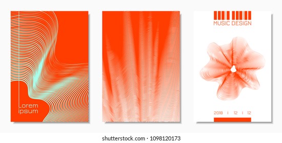 Abstract Backgrounds with Distorted Flow Lines and Text. Cover Design Templates Set with Wavy Stripes in Modern Style. Movement. Trendy Covers for Brochure, Magazine, Presentation, Music Poster, Book.