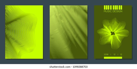 Abstract Backgrounds with Distorted Flow Stripes and Text. Cover Design Templates Set with Wavy Lines in Modern Style. Movement. Trendy Covers for Brochure, Magazine, Presentation, Music Poster, Book.
