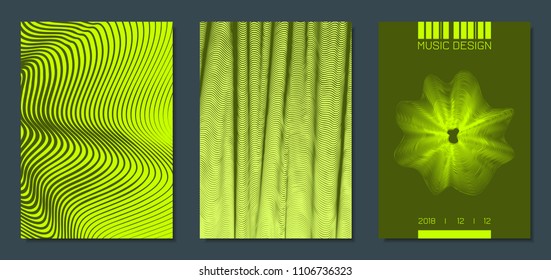 Abstract Backgrounds with Distorted Flow Stripes and Text. Cover Design Templates Set with Wavy Lines in Modern Style. Movement. Trendy Covers for Brochure, Magazine, Presentation, Music Poster, Book.