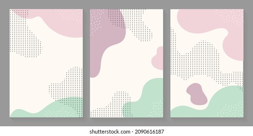 Abstract backgrounds with geometric shapes and hand draw liquid shapes in pastel colors. Modern design template with space for text. Minimal stylish cover for branding design. Vector illustration