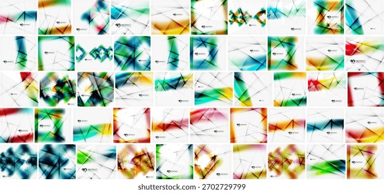 Planos de fundo abstratos, formas geométricas, cores vibrantes, diversos padrões. Muitos pequenos quadrados exibem desenhos e texturas variados.
