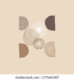 Antecedentes abstractos. Doodle dibujado a mano de varias formas, hojas, cara, puntos, gotas. Ilustraciones contemporáneas de moda de Vector. Todas las formas son rezizables. color de la tierra 