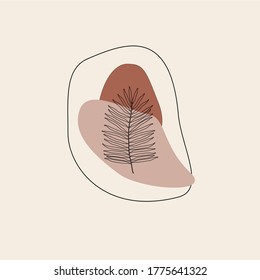 Abstract backgrounds. Hand drawn doodle various shapes, leaves, face, spots, drops. Contemporary modern trendy Vector illustrations. Every shape is rezise able. color tone earth 