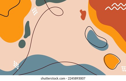 Abstract backgrounds. Hand drawn doodle various shapes, leaves, spots, drops. Social media banner template, line arts background design for web and mobile app