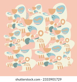  abstract backgrounds. Hand-drawn various shapes and doodle objects. Contemporary modern trendy vector illustrations. Every background is isolated. Pastel colours