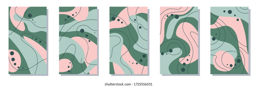 Abstract backgrounds for the history of social networks. Set of minimalistic backgrounds of shapes, lines and dots. Place for an inscription. Vector stock illustration. modern scribbles and spots.