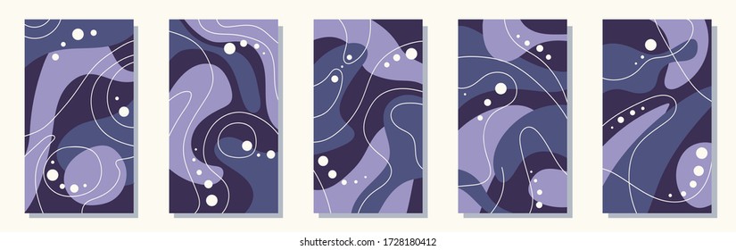 Abstract backgrounds for the history of social networks. Set of minimalistic backgrounds of shapes, lines and dots. Place for an inscription. Vector stock illustration. modern scribbles and spots.