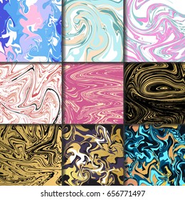 Abstract backgrounds ink marbling textures hand drawn watercolor paint brush aqua paper and silk prints vector illustration