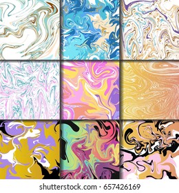 Abstract backgrounds ink marbling textures hand drawn watercolor paint brush aqua paper and silk prints vector illustration