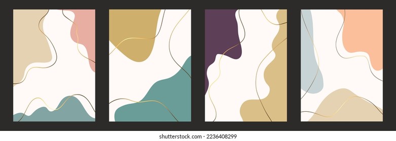 Abstract backgrounds isolated in frames. Abstract set. Pastel colors. Various abstract shapes. Smooth lines and shapes. Vector art