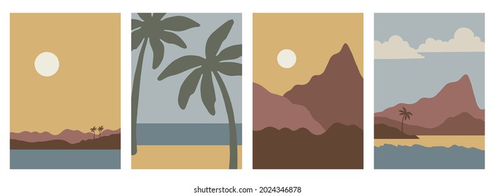 Abstract backgrounds landscapes set. Collection of posters for print