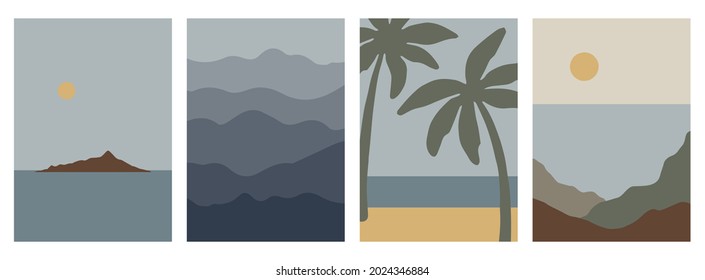 Abstract backgrounds landscapes set. Collection of posters for print
