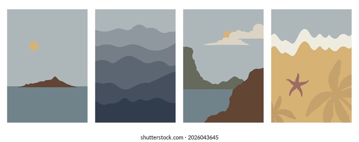Abstract backgrounds landscapes set. Collection of posters for print