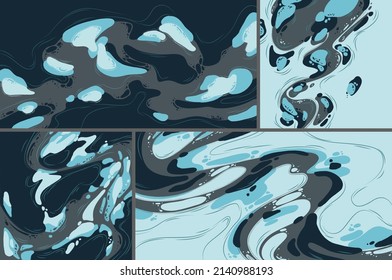 Abstract backgrounds with liquid blobs pattern, paint splashes and lines. Vector creative banners with modern flat illustration in dynamic art style with flow fluid shapes