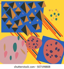 Abstract backgrounds  memphis style. Universal cards, pastel colors. Retro design, fashion art. Geometric shapes.
