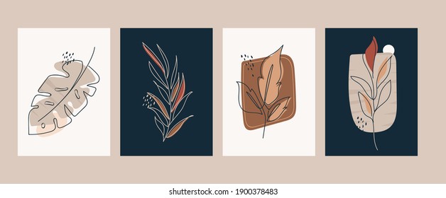 
Abstract backgrounds with minimal shapes and botanical line art elements