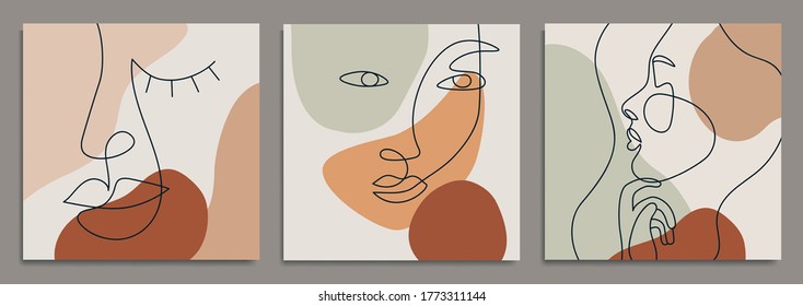 Abstract backgrounds with minimal shapes and line art faces. Esp10 vector templates.