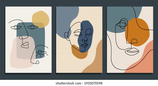 Abstract backgrounds with minimal shapes and line art faces. Esp10 vector templates