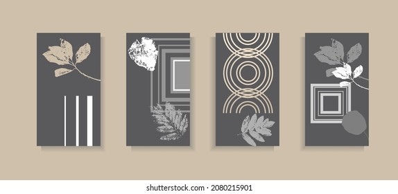 Abstract backgrounds for mobile design. Minimalistic design. Geometric shapes and vector silhouettes of plants.