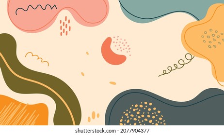 Abstract backgrounds with organic shapes and hand draw line in pastel colors. Modern design template with space for text. Minimal stylish cover for branding design. Vector illustration