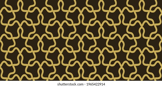 Abstraktes Hintergrundmuster mit goldener geometrischer Struktur auf schwarzem Hintergrund, Tapete. Nahtloses Muster, Textur. Vektorgrafik