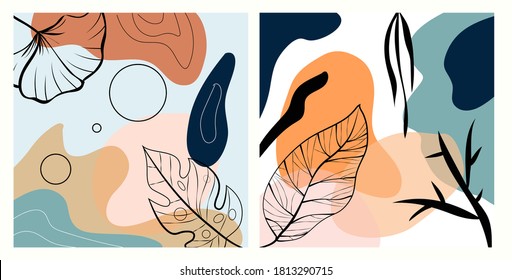 abstract backgrounds posters collection two different model with leaves illustration. Great for backgrounds, invitations and cosmetic box designs