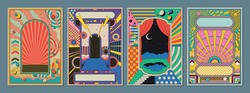 Abstrakte Hintergründe, Psychedelische Dekorationsvorlagen Für Poster, Decken, Illustrationen, Farben Der 1980er Bis 1990er