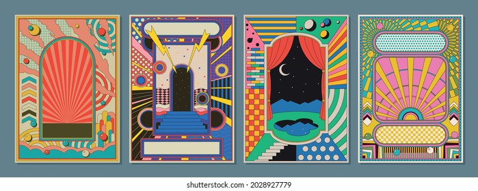 Abstract Backgrounds, Psychedelic Decorative Templates for Posters, Covers, Illustrations, 1980s - 1990s Colors