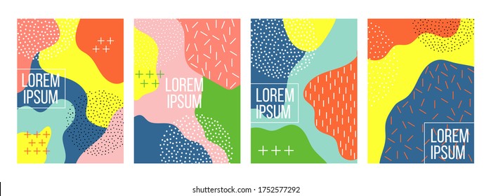 Abstract backgrounds set with black and white dots vector illustration. Squares with colourful design flat style. Copy space for text. Ad or promotion concept. Isolated on light backdrop