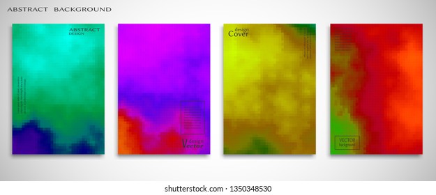 Abstract backgrounds set, color mix flyer design. Modern artworks for posters, websites, banners, covers, annual reports, business cards.  Fluid liquid style brochure . Digital pixel art