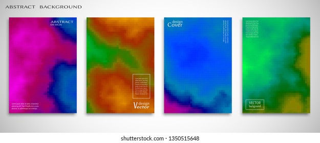 Abstract backgrounds set, color mix flyer design. Modern artworks for posters, websites, banners, covers, annual reports, business cards.  Fluid liquid style brochure.  Digital pixel art