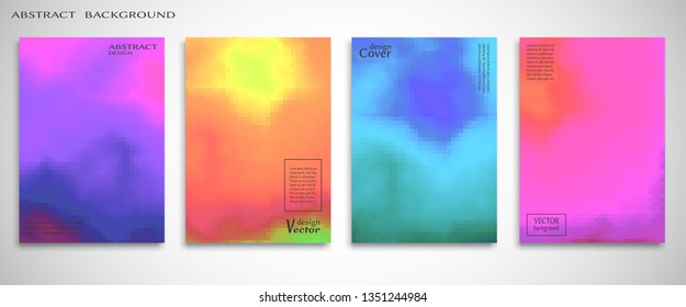 Abstract backgrounds set, color mix flyer design. Modern artworks for posters, websites, banners, covers, annual reports, business cards.  Fluid liquid style brochure, bokeh effect. Digital pixel art