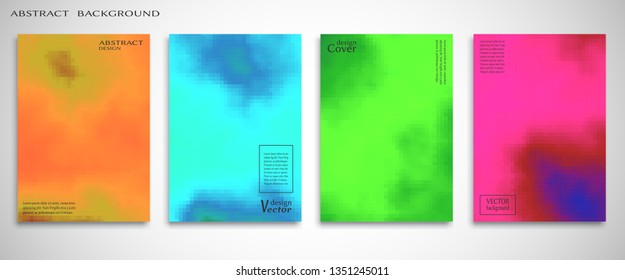 Abstract backgrounds set, color mix flyer design. Modern artworks for posters, websites, banners, covers, annual reports, business cards.  Fluid liquid style brochure, bokeh effect. Digital pixel art