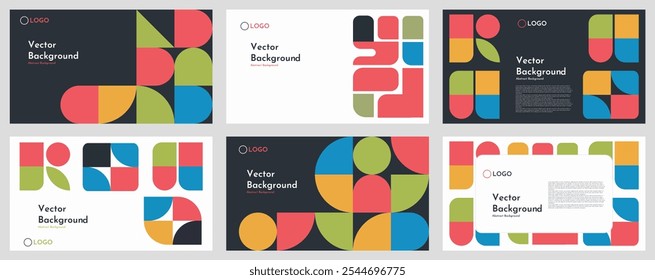 Abstract backgrounds set with colorful geometric shapes and curved lines ,vector stock